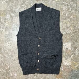 Vintage Campus Cardigan Sweater Vest Mens Medium Grey Sleeveless 70s 80s True